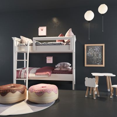 现代儿童床桌椅组合