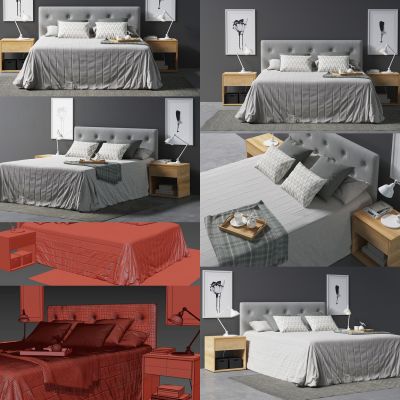 现代布艺双人床茶具