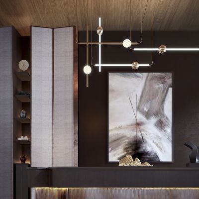 新中式前台 接待 柜子 吊灯