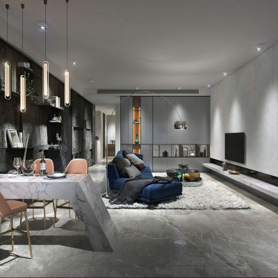 现代极简地下室客厅小吧台