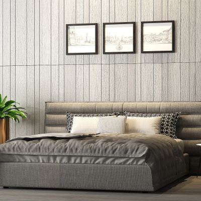 现代轻奢布艺双人床床头柜饰品组合