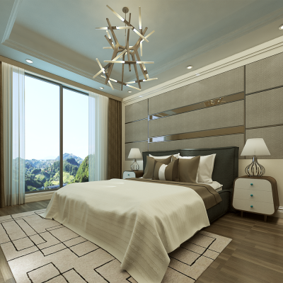 现代背景双人床床头柜组合