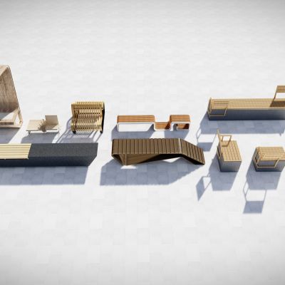 现代 景观创意座凳 景观座椅 木制座椅组合 居住区休息座椅