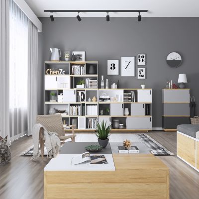 北欧客厅 电视柜书柜装饰画