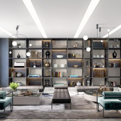 现代会客厅 沙发椅子 茶几 角几 柜子 吊灯