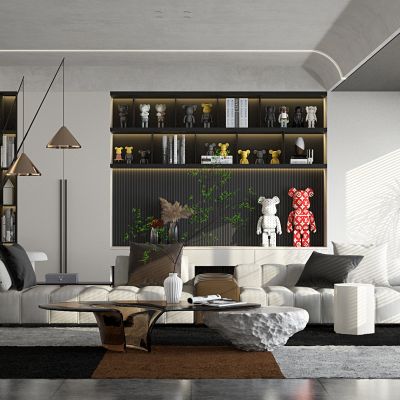 现代客厅 现代沙发组合 落地灯 公仔装饰品