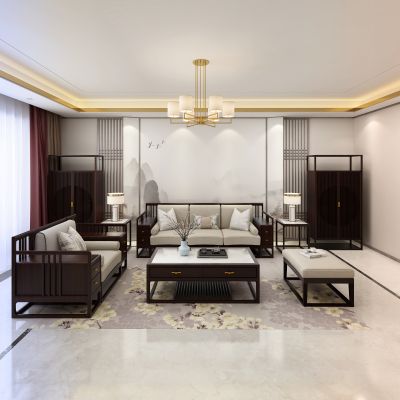 新中式现代轻奢客厅 海棠木