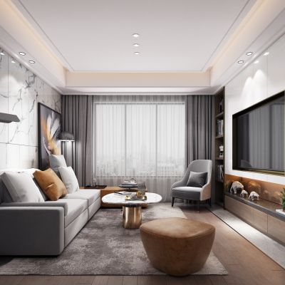 现代客餐厅 沙发 椅子 餐桌 茶几 角几 柜子 背景墙 台灯 吊灯