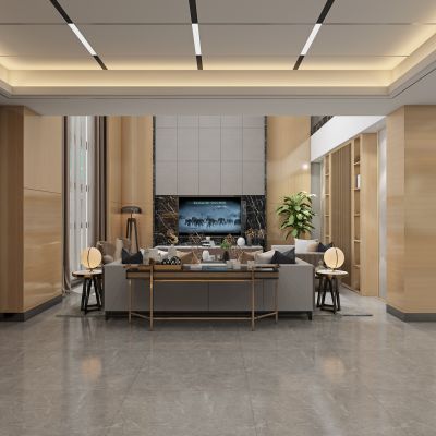 现代简约挑空别墅客餐厅卧室