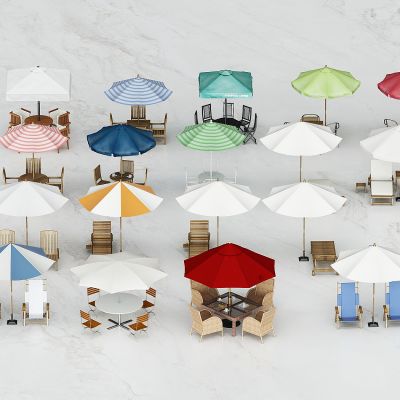 现代户外躺椅，户外休闲桌椅，遮阳伞，沙滩海滩遮阳伞