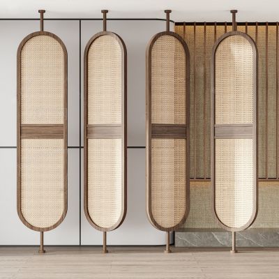 侘寂风藤编隔断屏风