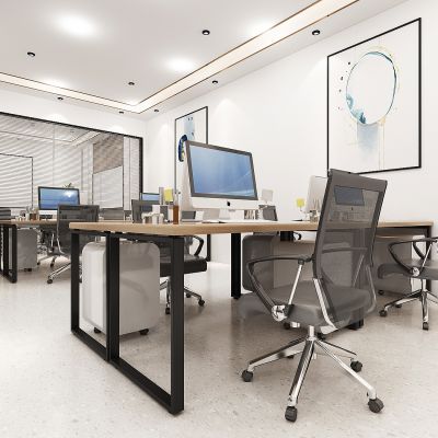 现代办公室，办公电脑桌，办公百叶高隔，玻璃隔断墙