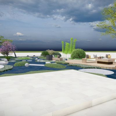 新中式 庭院景观 别墅小花园 庭院水景 民宿院落景观 