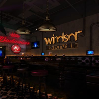 工业风KTV主题包间 卡座 集装箱 吧椅 管道