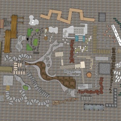 中式园林路汀步  道路 小路景观路甬路地面铺装 石子路