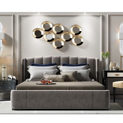现代床头背景墙双人床组合