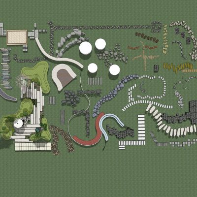 中式园林路汀步  道路 小路景观路甬路地面铺装 石子路