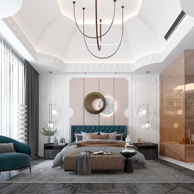 法式卧室 现代卧室 渐变玻璃隔断