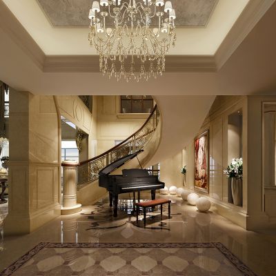 欧式别墅楼梯间，钢琴