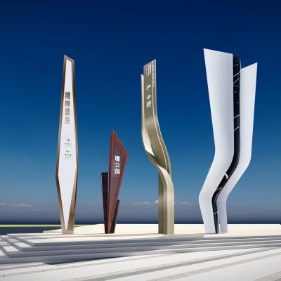 现代创意性精神堡垒 疫情景观柱 指引牌集合 商场标志柱