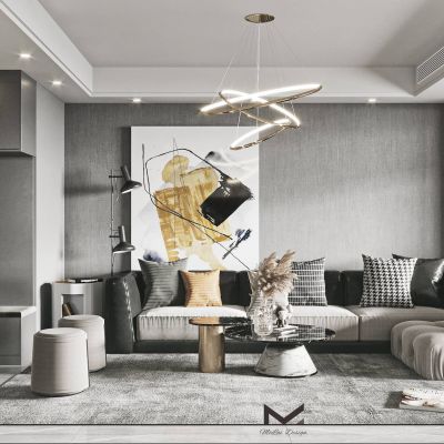 现代轻奢黑白灰客餐厅