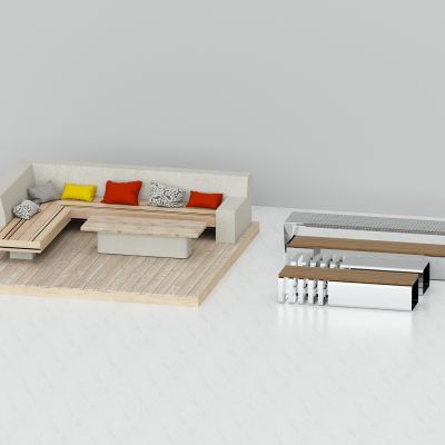 现代庭院休闲平台，室外休闲沙发，室外长椅，公园长椅，不锈钢金属休息长椅