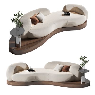 侘寂布艺弧形沙发