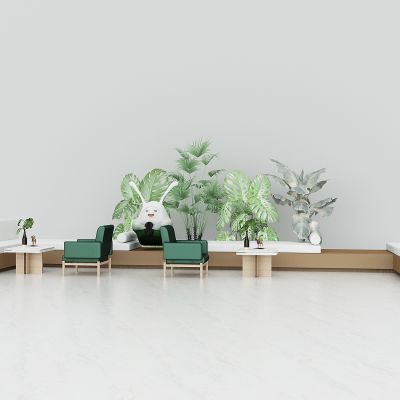 现代休闲沙发卡座，洽谈区沙发座椅，绿植，卡通人物