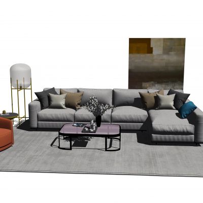 现代风格沙发茶几组合SU模型