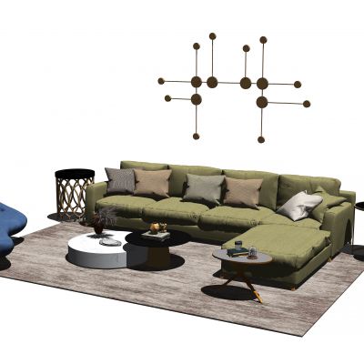 现代风格沙发茶几组合SU模型