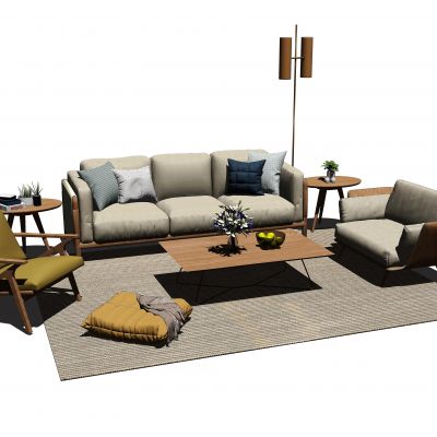 现代风格沙发茶几组合SU模型