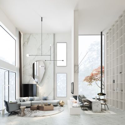 现代极简别墅客餐厅