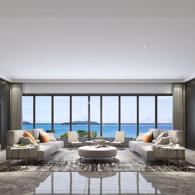 现代极简海景客厅