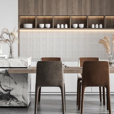 现代极简别墅客餐厅