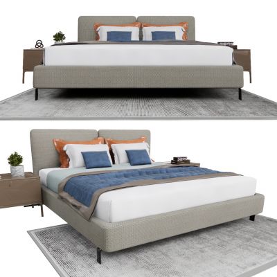 现代双人床 布艺双人床 床头柜