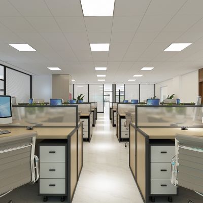 现代办公室公共办公区，办公桌椅，工位，工作台，办公室玻璃百叶高隔隔断3D模型