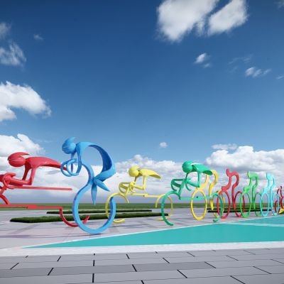 现代创意体育运动雕塑 自行车雕塑 体育健身雕塑 健身景观公园雕塑