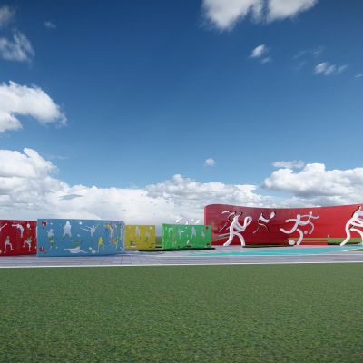 现代创意体育运动雕塑墙 人物雕塑景观墙 体育健身雕塑 景观公园雕塑 景墙