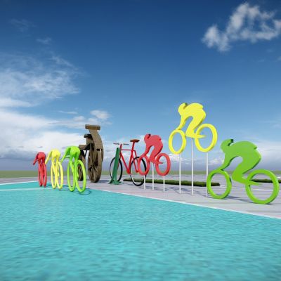 现代创意体育运动雕塑 自行车雕塑 体育健身雕塑 健身景观公园雕塑