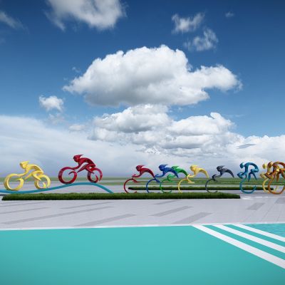 现代创意体育运动雕塑 自行车雕塑 体育健身雕塑 健身景观公园雕塑