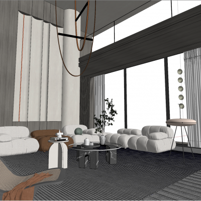 现代客厅，别墅，复式，起居室3D模型