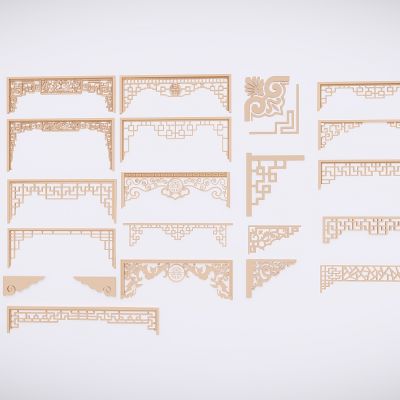 中式挂落角花梁托雕花组合 古建走廊挂落 古建花边花雕 廊檐挂件花雕 