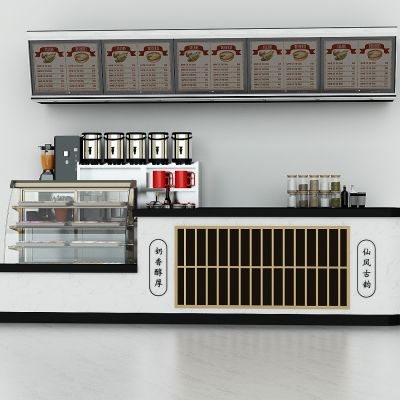 现代奶茶店前台，蛋糕店服务台，面包店接待台，制作台，收银台