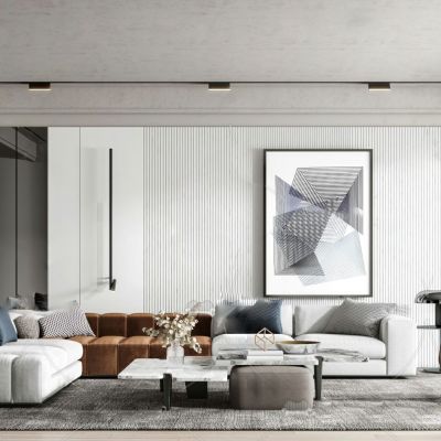 现代简约布艺转角沙发组合