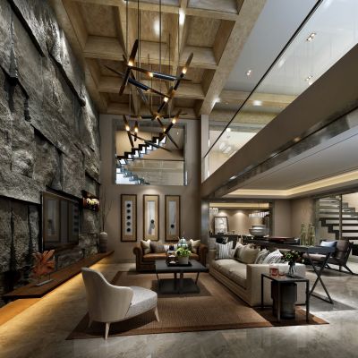 现代简约地下室客厅