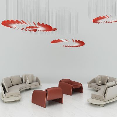 现代圆弧形休闲沙发，异形沙发，洽谈沙发椅，扇形吊灯，造型吊灯