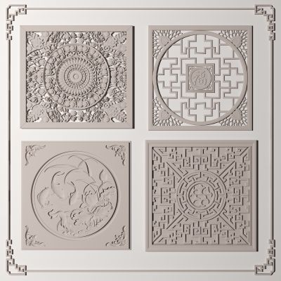 新中式窗花雕花3D模型