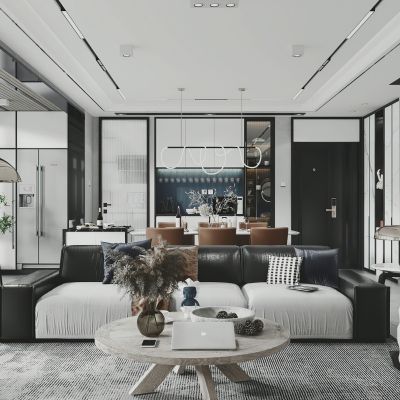 现代轻奢高级灰客厅餐厅