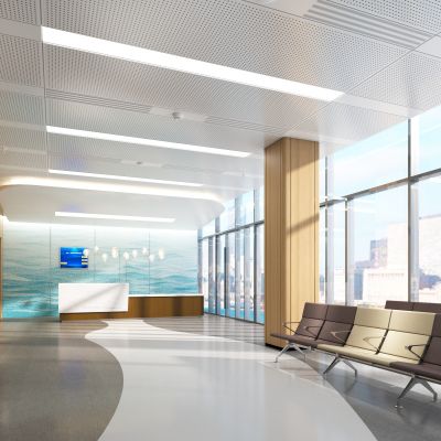 现代医院急诊等候室，服务台，等候座椅