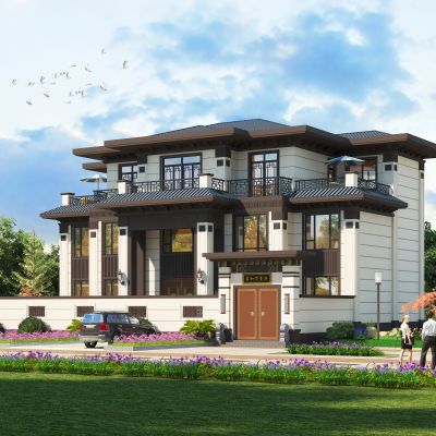 新中式三层别墅豪宅自建房独栋别墅